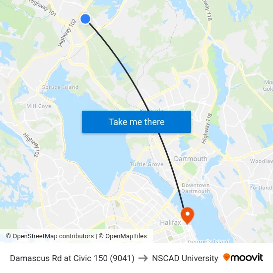 Damascus Rd at Civic 150 (9041) to NSCAD University map