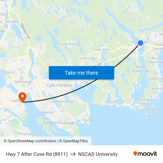Hwy 7 After Cove Rd (8911) to NSCAD University map