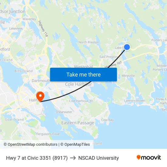Hwy 7 at Civic 3351 (8917) to NSCAD University map