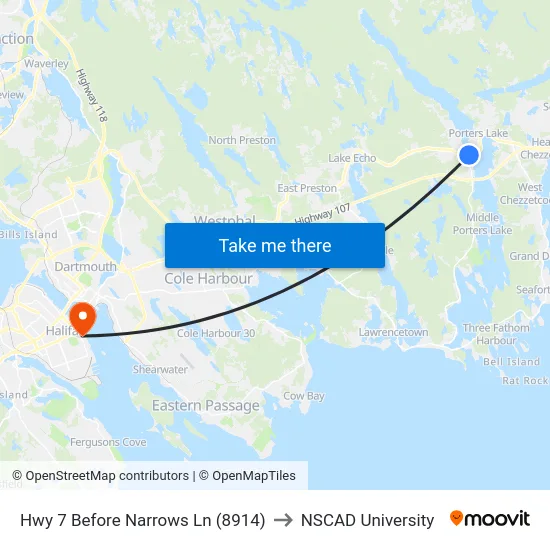 Hwy 7 Before Narrows Ln (8914) to NSCAD University map
