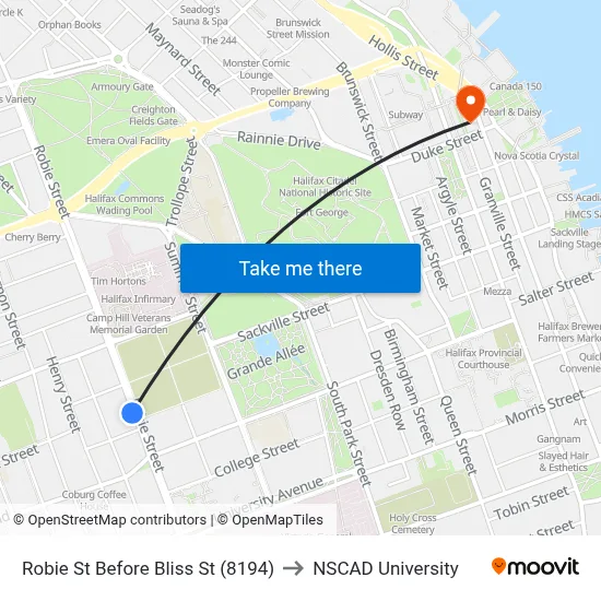 Robie St Before Bliss St (8194) to NSCAD University map