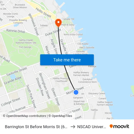 Barrington St Before Morris St (6113) to NSCAD University map