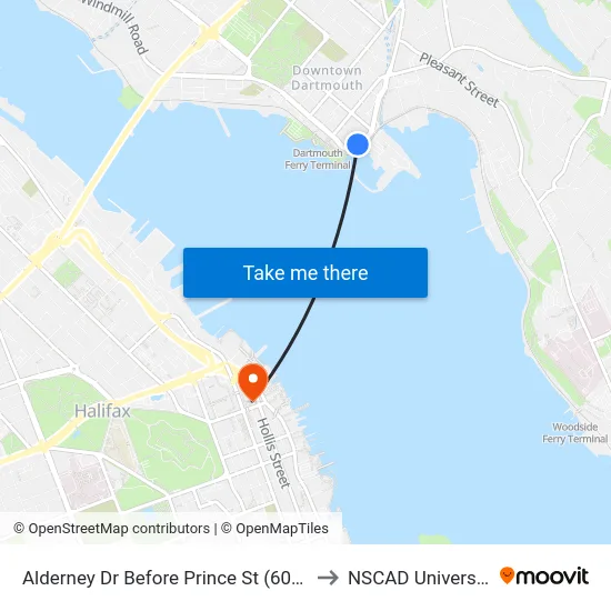 Alderney Dr Before Prince St (6028) to NSCAD University map