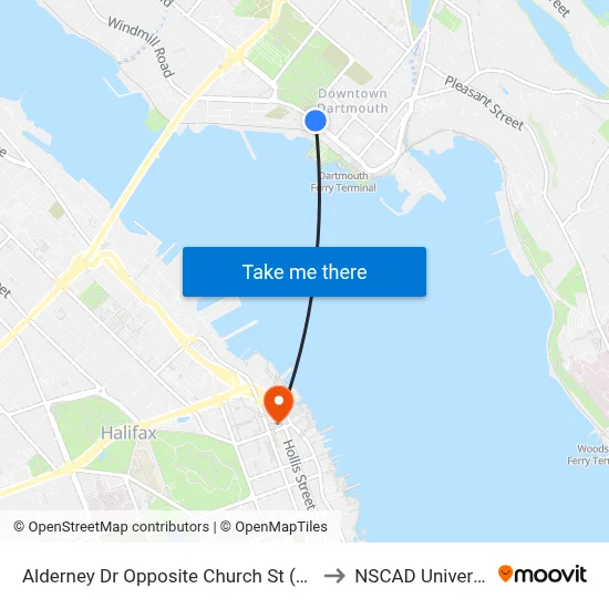 Alderney Dr Opposite Church St (6025) to NSCAD University map