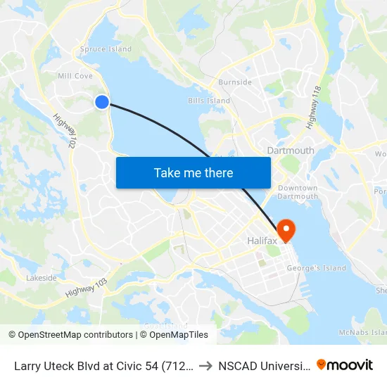 Larry Uteck Blvd at Civic 54 (7124) to NSCAD University map