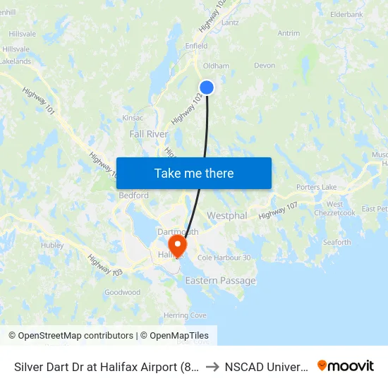 Silver Dart Dr at Halifax Airport (8695) to NSCAD University map