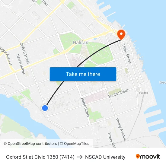 Oxford St at Civic 1350 (7414) to NSCAD University map