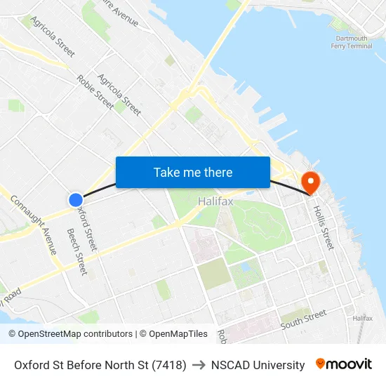Oxford St Before North St (7418) to NSCAD University map