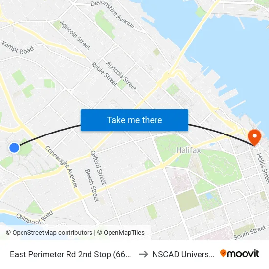 East Perimeter Rd 2nd Stop (6618) to NSCAD University map