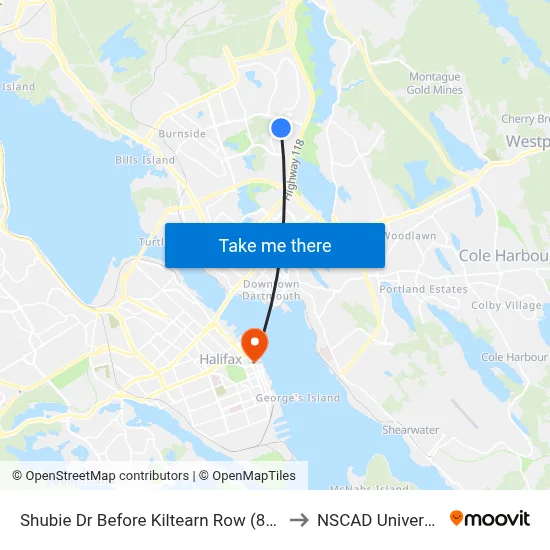Shubie Dr Before Kiltearn Row (8894) to NSCAD University map