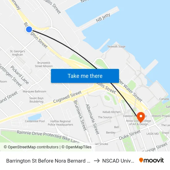 Barrington St Before Nora Bernard St (6104) to NSCAD University map