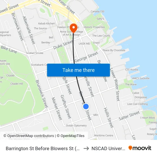 Barrington St Before Blowers St (6102) to NSCAD University map