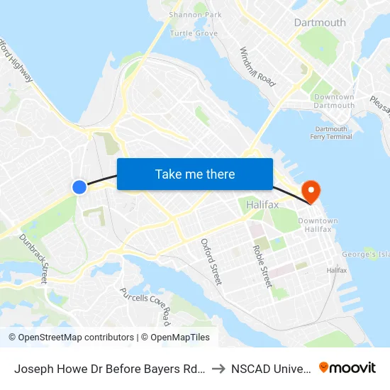 Joseph Howe Dr Before Bayers Rd (6981) to NSCAD University map