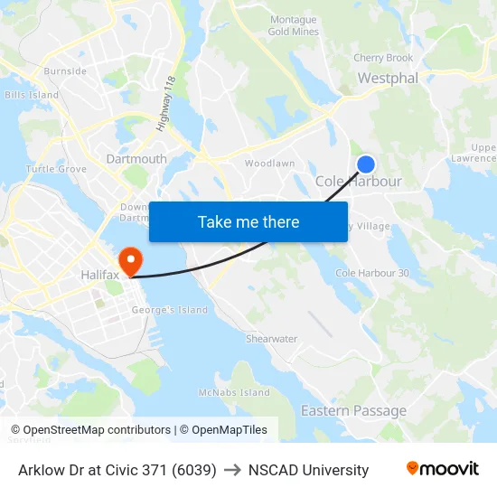 Arklow Dr at Civic 371 (6039) to NSCAD University map