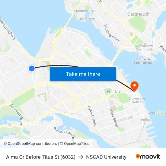 Alma Cr Before Titus St (6032) to NSCAD University map