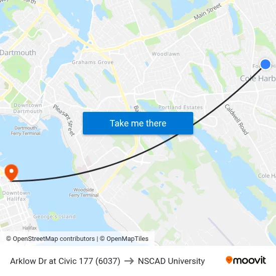 Arklow Dr at Civic 177 (6037) to NSCAD University map