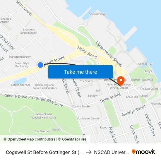 Cogswell St Before Gottingen St (6455) to NSCAD University map