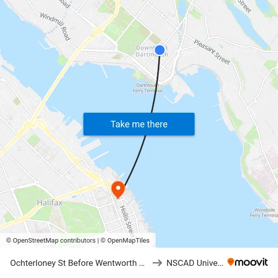 Ochterloney St Before Wentworth St (7389) to NSCAD University map