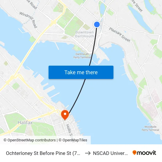 Ochterloney St Before Pine St (7385) to NSCAD University map