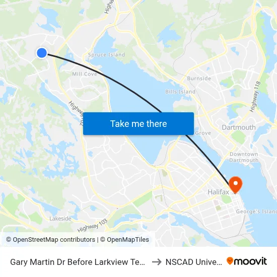 Gary Martin Dr Before Larkview Terr (6329) to NSCAD University map