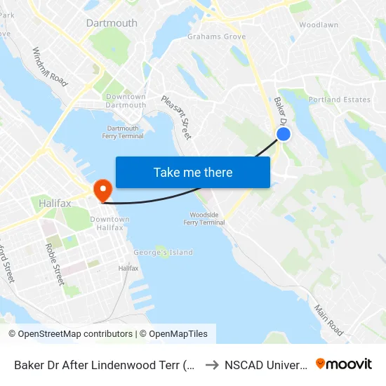 Baker Dr After Lindenwood Terr (9067) to NSCAD University map