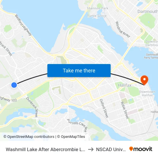 Washmill Lake After Abercrombie Lane (7445) to NSCAD University map