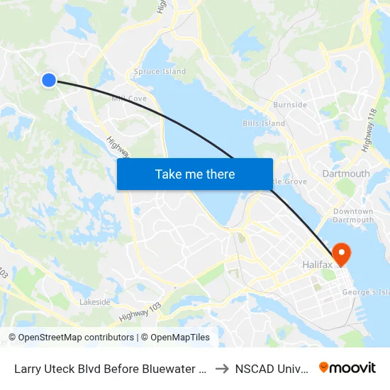 Larry Uteck Blvd Before Bluewater Rd (7014) to NSCAD University map