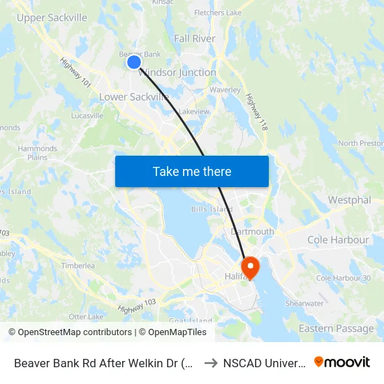 Beaver Bank Rd After Welkin Dr (8755) to NSCAD University map