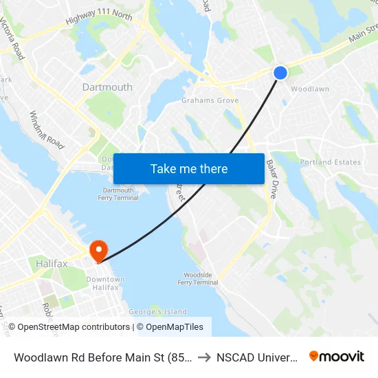 Woodlawn Rd Before Main St (8598) to NSCAD University map