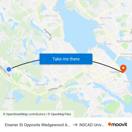 Eisener St Opposite Wedgewood Ave (6624) to NSCAD University map
