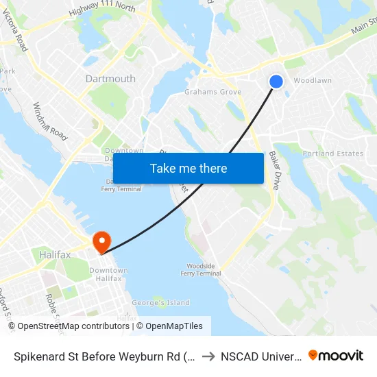 Spikenard St Before Weyburn Rd (8321) to NSCAD University map