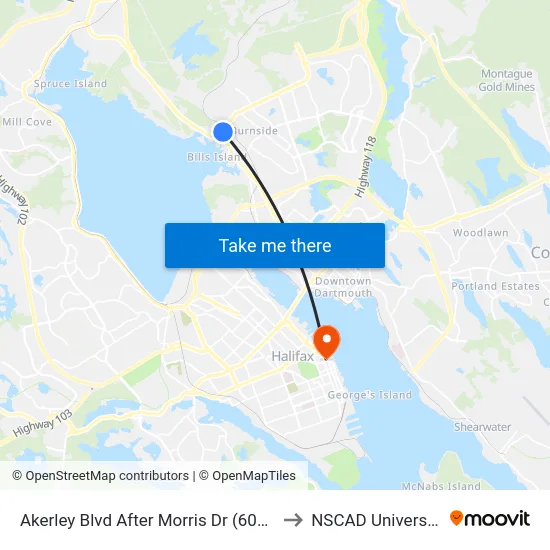 Akerley Blvd After Morris Dr (6006) to NSCAD University map