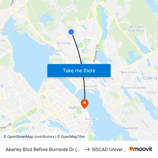 Akerley Blvd Before Burnside Dr (6008) to NSCAD University map