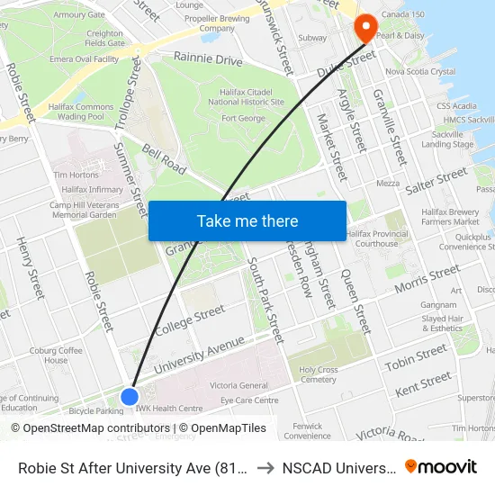 Robie St After University Ave (8188) to NSCAD University map