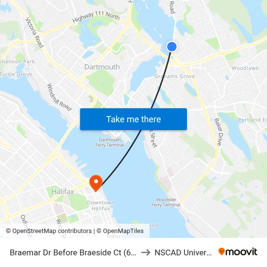Braemar Dr Before Braeside Ct (6313) to NSCAD University map