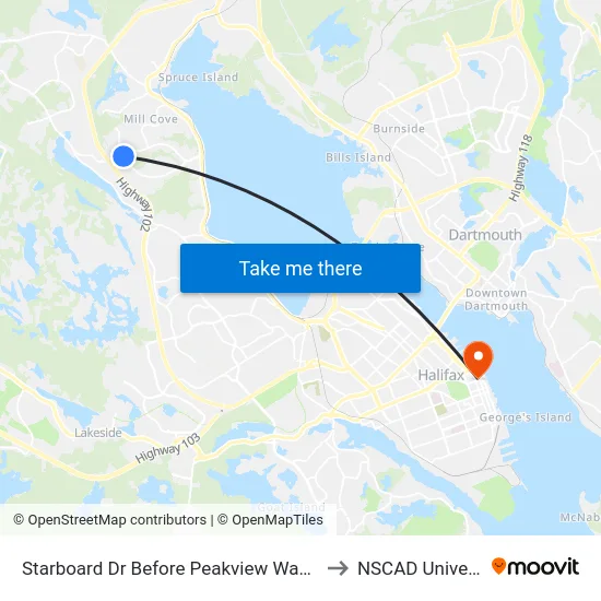 Starboard Dr Before Peakview Way (9092) to NSCAD University map