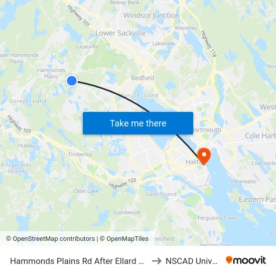 Hammonds Plains Rd After Ellard Ln (6823) to NSCAD University map