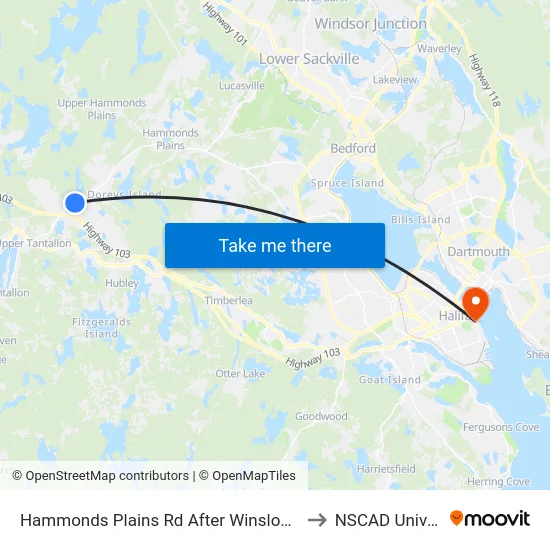 Hammonds Plains Rd After Winslow Dr (6824) to NSCAD University map