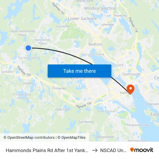 Hammonds Plains Rd After 1st Yankeetown Rd (6829) to NSCAD University map