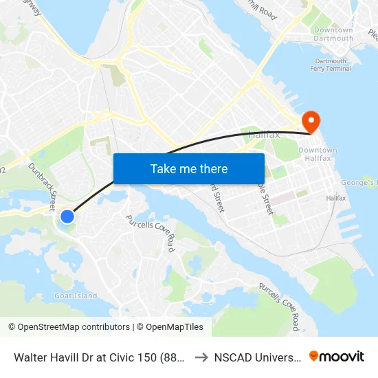 Walter Havill Dr at Civic 150 (8810) to NSCAD University map