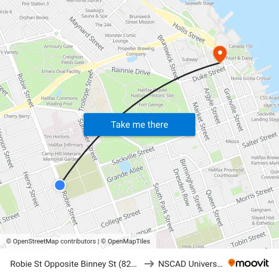 Robie St Opposite Binney St (8219) to NSCAD University map