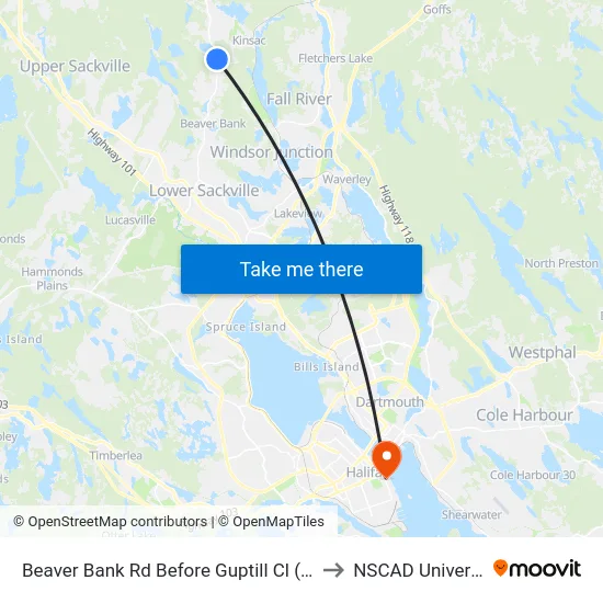 Beaver Bank Rd Before Guptill Cl (8748) to NSCAD University map