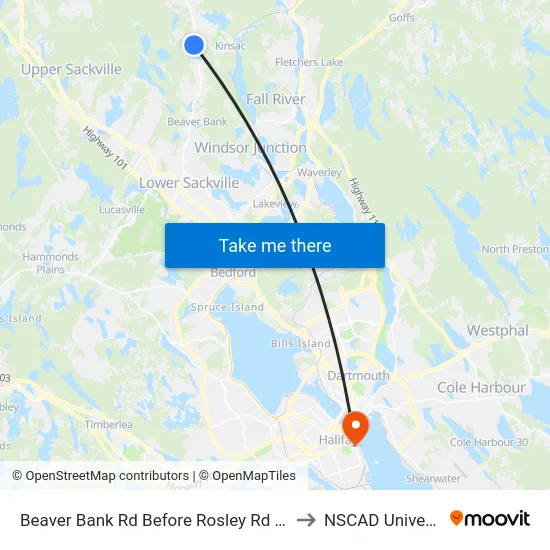 Beaver Bank Rd Before Rosley Rd (8746) to NSCAD University map