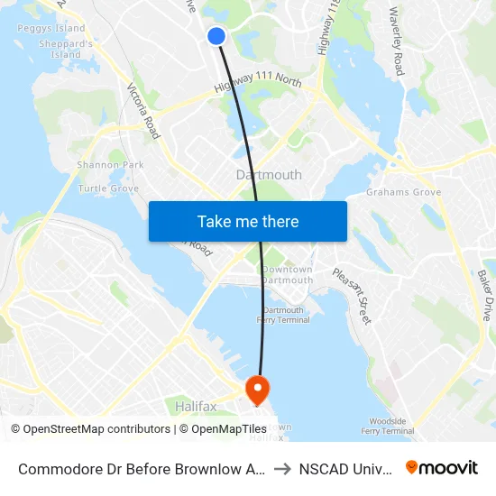 Commodore Dr Before Brownlow Ave (6490) to NSCAD University map