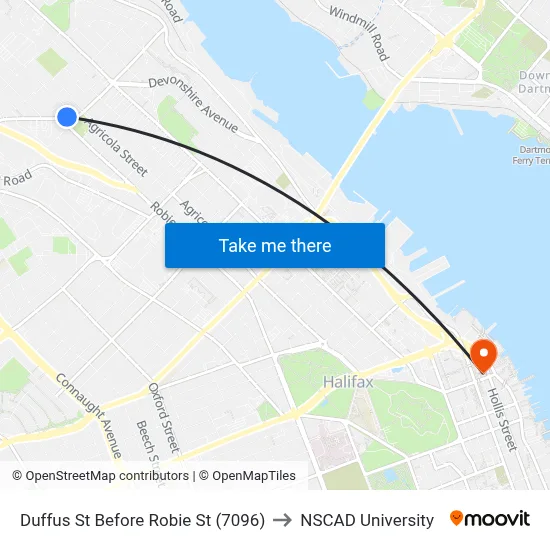 Duffus St Before Robie St (7096) to NSCAD University map