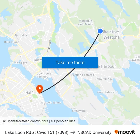 Lake Loon Rd at Civic 151 (7098) to NSCAD University map