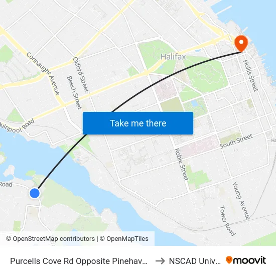 Purcells Cove Rd Opposite Pinehaven Dr (8100) to NSCAD University map