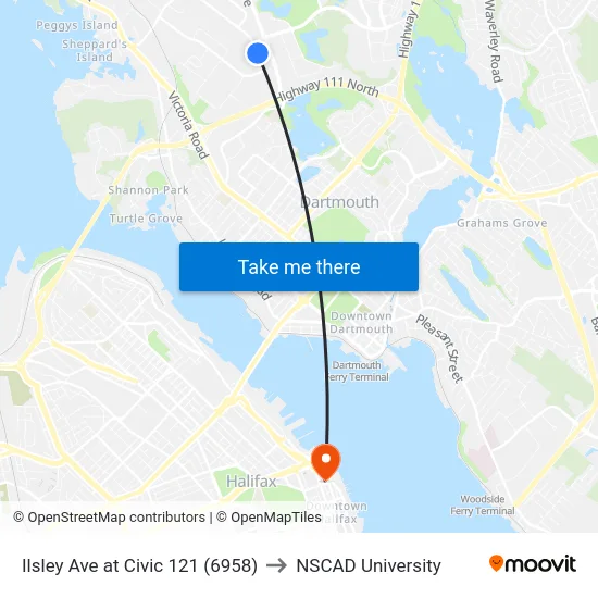 Ilsley Ave at Civic 121 (6958) to NSCAD University map