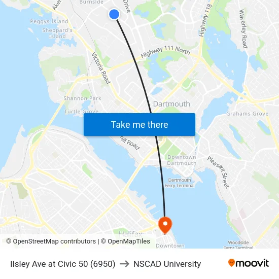Ilsley Ave at Civic 50 (6950) to NSCAD University map