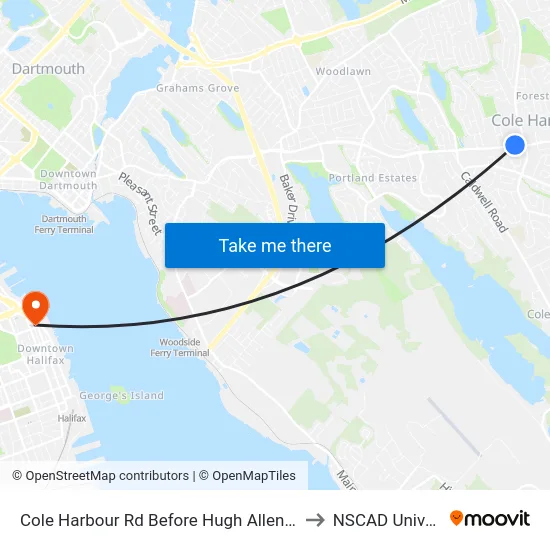 Cole Harbour Rd Before Hugh Allen Dr (6480) to NSCAD University map